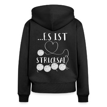 Stricken Wolle Handarbeit Es ist Stricksal - Frauen Premium Bio Zip Hoodie - Schwarz - Hinten - Julia (174cm)