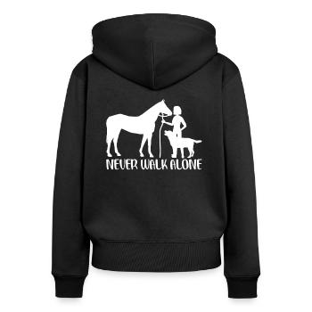 Ne marchez jamais seul - Sweat à capuche zippé Premium bio Femme - noir - Dos - Julia (174cm)