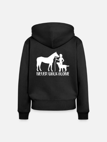 Never Walk Alone Hund Pferd Reiterin Sprüche - Premium økologisk hoodie med lynlås til kvinder - sort