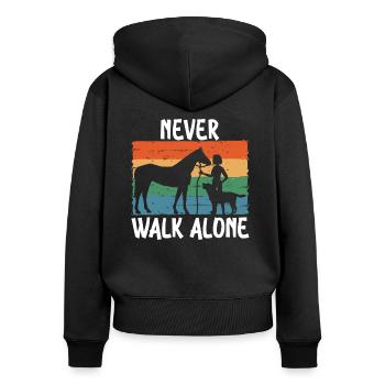 Ne marchez jamais seul - Sweat à capuche zippé Premium bio Femme - noir - Dos - Julia (174cm)