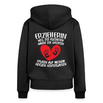 Erzieherin Kindergärtnerin Spuren Auf dem Herzen - Frauen Premium Bio Zip Hoodie - Schwarz - Hinten - Julia (174cm)