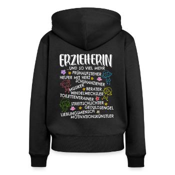 Erzieherin Spruch Kindergärtnerin Windelwechsler - Frauen Premium Bio Zip Hoodie - Schwarz - Hinten - Julia (174cm)