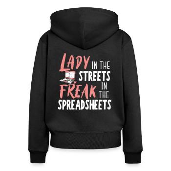 Dame Dans La Rue Freak Dans Tableurs - Sweat à capuche zippé Premium bio Femme - noir - Dos - Julia (174cm)