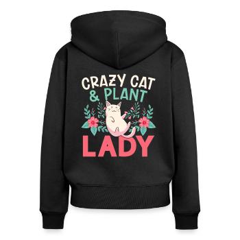 Chat fou et plantes Dame Jardin Chat - Sweat à capuche zippé Premium bio Femme - noir - Dos - Julia (174cm)