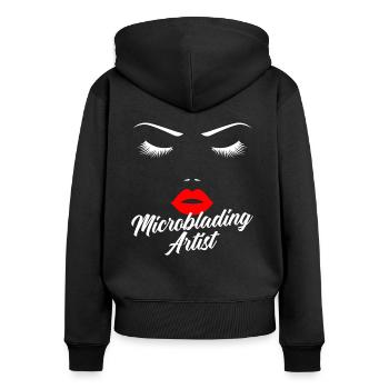Microblading artiste chuchoteur sourcil - Sweat à capuche zippé Premium bio Femme - noir - Dos - Julia (174cm)