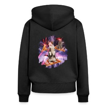 Laser cats pizza kitties cat space - Women's Premium Organic Zip Hoodie - black - Back - Julia (174cm)