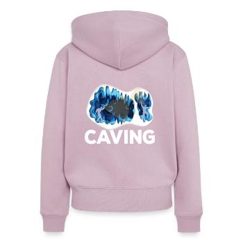 Caving Cave Höhle Höhlenforschung - Frauen Premium Bio Zip Hoodie - Altrosa - Hinten - Julia (174cm)