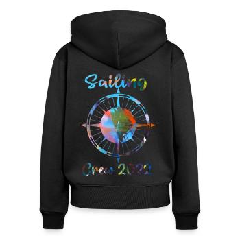 sailing crew 2022, sailing, segeln , kompass,bunt - Frauen Premium Bio Zip Hoodie - Schwarz - Hinten - Julia (174cm)