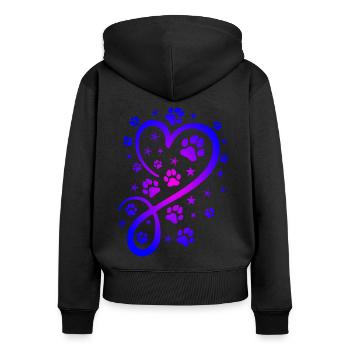 Herz mit Pfötchen und Sternen - Frauen Premium Bio Zip Hoodie - Schwarz - Hinten - Julia (174cm)