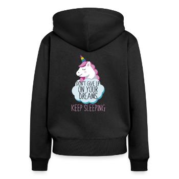 Continuez à dormir - Sweat à capuche zippé Premium bio Femme - noir - Dos - Julia (174cm)