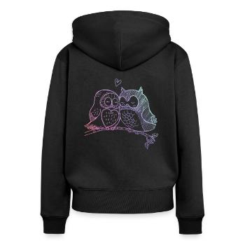 Verliebte Eulen - Frauen Premium Bio Zip Hoodie - Schwarz - Hinten - Julia (174cm)