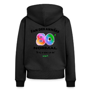 Impression Année 80' - Sweat à capuche zippé Premium bio Femme - noir - Dos - Julia (174cm)