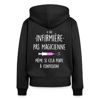 Humour Infirmière - Sweat à capuche zippé Premium bio Femme - noir - Dos - Julia (174cm)