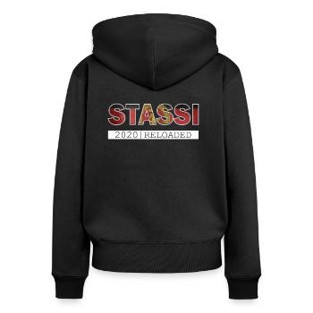 DDR STASSI Berlin reloaded gift - Women's Premium Organic Zip Hoodie - black - Back - Julia (174cm)