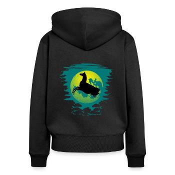 Pferd vor Mond - perfektes Pferde oder Lama Motiv - Frauen Premium Bio Zip Hoodie - Schwarz - Hinten - Julia (174cm)