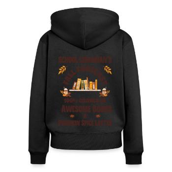 Bibliothécaire scolaire, livres et lattes aux épices à la citrouille - Sweat à capuche zippé Premium bio Femme - noir - Dos - Julia (174cm)