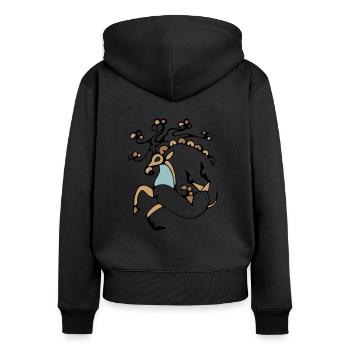 Sibirisches Eis Mumie Hirsch Tattoo - Frauen Premium Bio Zip Hoodie - Schwarz - Hinten - Julia (174cm)