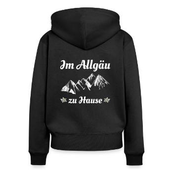 Im Allgäu zu Hause Berge Wandern Urlaub Bayern - Frauen Premium Bio Zip Hoodie - Schwarz - Hinten - Julia (174cm)