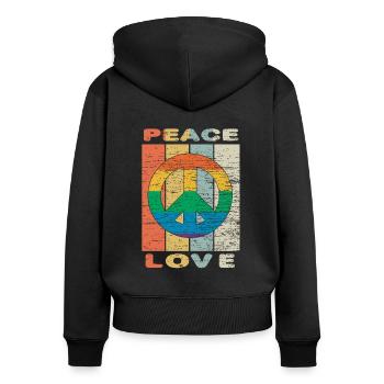 Hippie Peace Love Retro - Frauen Premium Bio Zip Hoodie - Schwarz - Hinten - Julia (174cm)