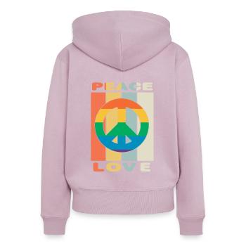 Hippie Peace Love and Rocknroll - Sweat à capuche zippé Premium bio Femme - rose poudré - Dos - Julia (174cm)