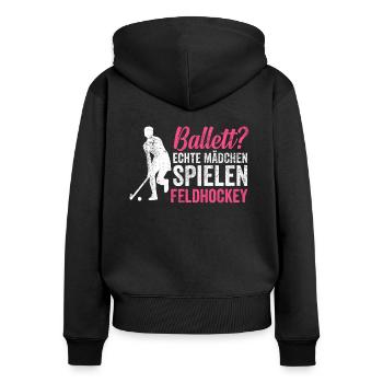 Feldhockey Hockey Hockeyspielerin - Frauen Premium Bio Zip Hoodie - Schwarz - Hinten - Julia (174cm)