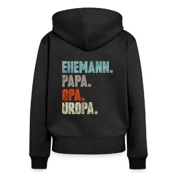 Uropa - Frauen Premium Bio Zip Hoodie - Schwarz - Hinten - Julia (174cm)