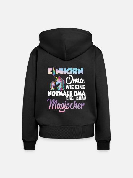 Einhorn Oma Großmutter - Frauen Premium Bio Zip Hoodie - Schwarz