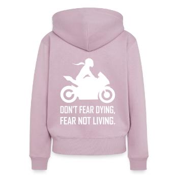 Motocycliste motarde sens de la vie Sportbike - Sweat à capuche zippé Premium bio Femme - rose poudré - Dos - Julia (174cm)