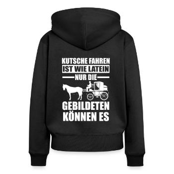 Kutscher Kutschenpferde Pferdekutsche Kutsche - Frauen Premium Bio Zip Hoodie - Schwarz - Hinten - Julia (174cm)