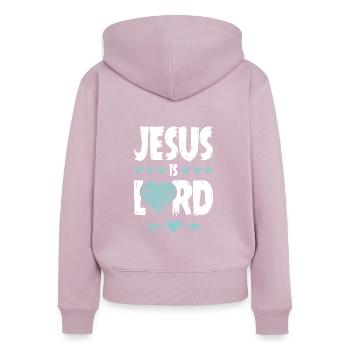 Gott Bibelvers Jesus liebe - Frauen Premium Bio Zip Hoodie - Altrosa - Hinten - Julia (174cm)