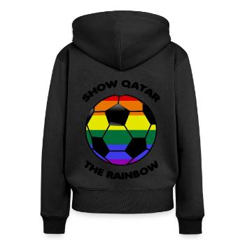 Boykott Katar Spruch Sprüche rainbow regenbogen - Frauen Premium Bio Zip Hoodie - Schwarz - Hinten - Julia (174cm)