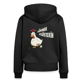 forsches Huhn Hühner-Flüsterin Bäuerin Geschenk - Frauen Premium Bio Zip Hoodie - Schwarz - Hinten - Julia (174cm)