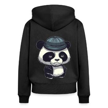 Cooler Pandabär mit Wollmütze - Frauen Premium Bio Zip Hoodie - Schwarz - Hinten - Julia (174cm)