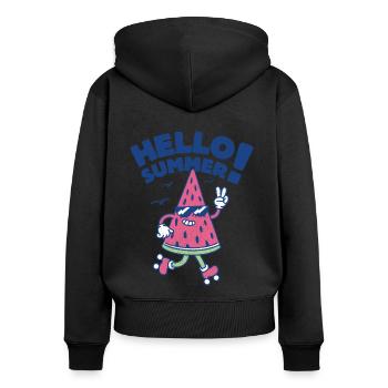 Hallo Sommer - Wassermelone - Frauen Premium Bio Zip Hoodie - Schwarz - Hinten - Julia (174cm)