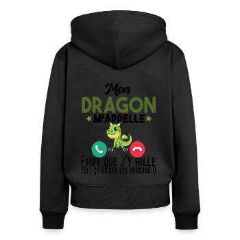 Dragon Mythe Animal Prince Princesse Magie Humour - Sweat à capuche zippé Premium bio Femme - noir - Dos - Julia (174cm)