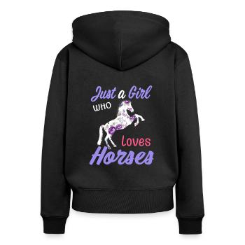 Juste une fille qui aime les chevaux - Sweat à capuche zippé Premium bio Femme - noir - Dos - Julia (174cm)