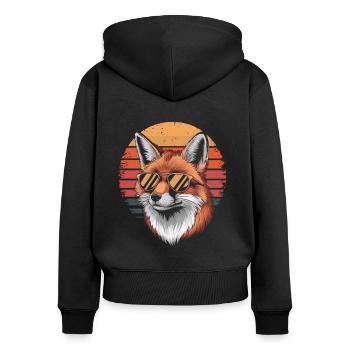 Fuchs mit Sonnenbrille vintage - Frauen Premium Bio Zip Hoodie - Schwarz - Hinten - Julia (174cm)