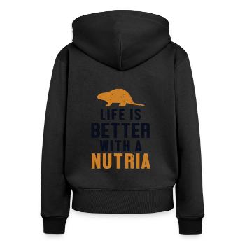 Life is Better with a Nutria Biber Biberratte - Frauen Premium Bio Zip Hoodie - Schwarz - Hinten - Julia (174cm)