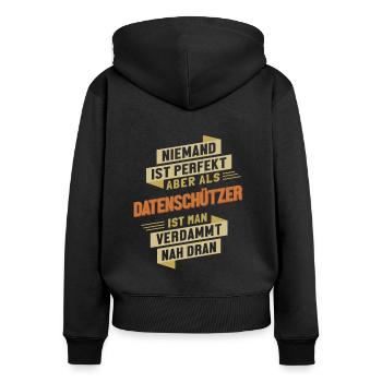 Datenschützer fast Perfekt Datenschützer - Frauen Premium Bio Zip Hoodie - Schwarz - Hinten - Julia (174cm)