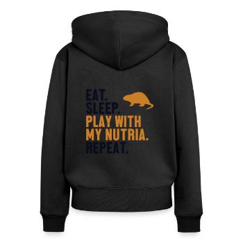 Eat Sleep Nutria Repeat Biber Biberratte - Frauen Premium Bio Zip Hoodie - Schwarz - Hinten - Julia (174cm)