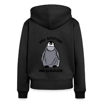 Voll Gefuttert und Glücklich Kaiserpinguin - Frauen Premium Bio Zip Hoodie - Schwarz - Hinten - Julia (174cm)