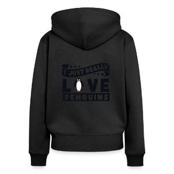 I Really Love Penguins Emperor Sea Bird King - Women's Premium Organic Zip Hoodie - black - Back - Julia (174cm)