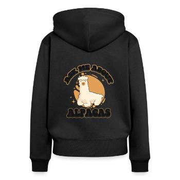 Ask Me About Alpacas Huacaya Lama Pako - Frauen Premium Bio Zip Hoodie - Schwarz - Hinten - Julia (174cm)