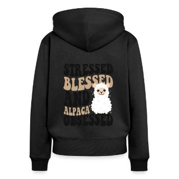 Stressed Blessed And Alpaca Obsessed Vicuna - Women's Premium Organic Zip Hoodie - black - Back - Julia (174cm)