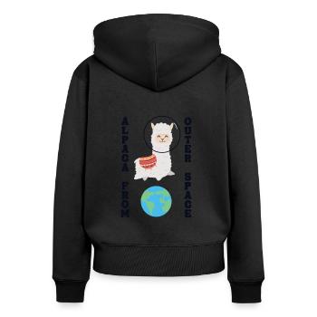 Alpaca From Outer Space Huacaya Pako Lama Alpaka - Frauen Premium Bio Zip Hoodie - Schwarz - Hinten - Julia (174cm)