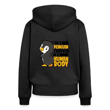 I'm a Penguin Trapped in Human Body (Je suis un - Sweat à capuche zippé Premium bio Femme - noir - Dos - Julia (174cm)