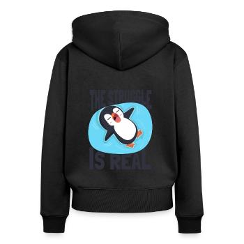 The Struggle is Real Kaiserpinguin Seevogel - Frauen Premium Bio Zip Hoodie - Schwarz - Hinten - Julia (174cm)