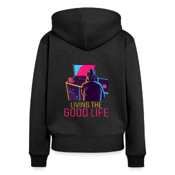 Living The Good Life Softwareingenieur Coder - Frauen Premium Bio Zip Hoodie - Schwarz - Hinten - Julia (174cm)