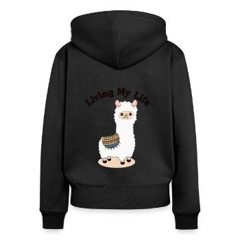 Living My Life Guanaco Llama Vicuna Breeder Alpaca - Women's Premium Organic Zip Hoodie - black - Back - Julia (174cm)