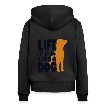 Life is Better with a Dog Wauwau Mâle Quadrupède - Sweat à capuche zippé Premium bio Femme - noir - Dos - Julia (174cm)